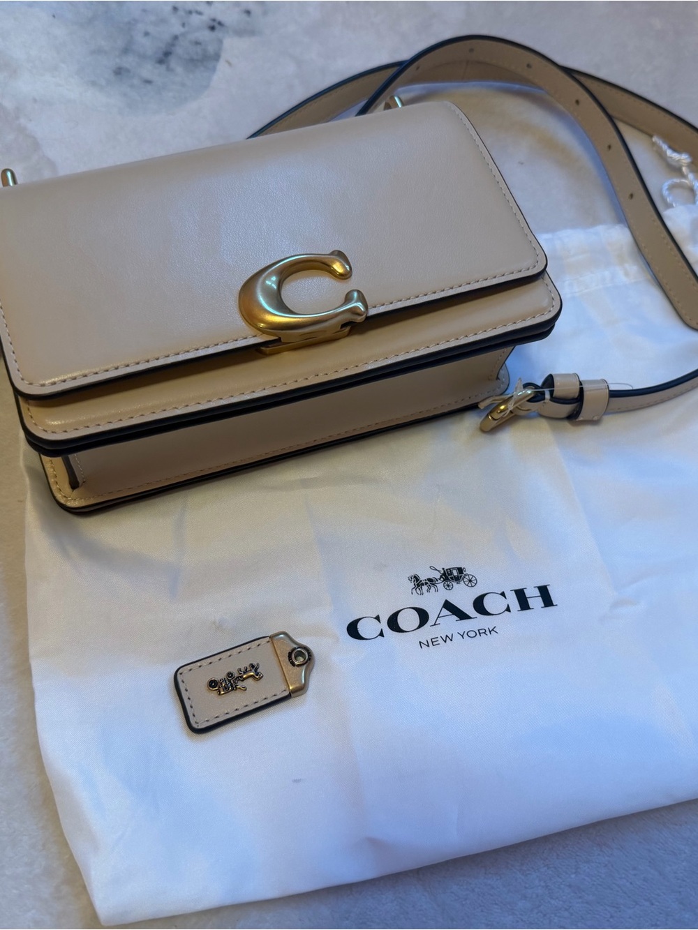 Coach Beige Leather C-Clasp Crossbody Bag with Gold Hardware